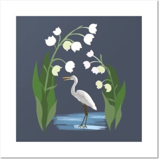 Lilies and Egret Posters and Art